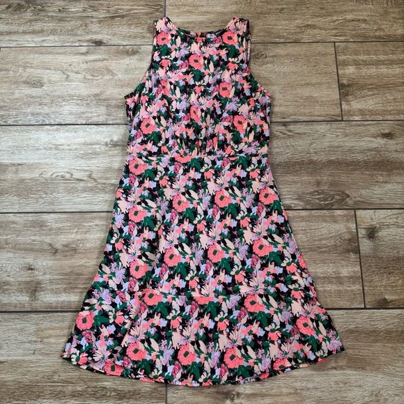 J Crew Mercantile Ruched Waist Dress Size 4 Neon Floral Flounce - Picture 10 of 16